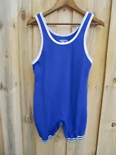 Matman blue polyester knit school team wrestling singlet Adult Large