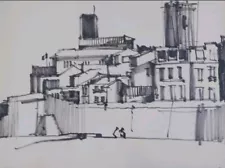 BERNARD KAY Studio Sale Original Sketch Antibes 1956 Signed, Detailed & Dated