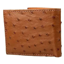 Cognac Ostrich Wallet Bi-fold Card Slots ID Slot Bill Compartment Handmade Real