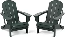 Set of 2 Folding Adirondack Chair For Patio BBQ Outdoor Garden Lawn Dark Green