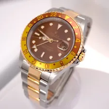 Rolex 40mm GMT-Master ll RootBeer 18k Yellow Gold & Steel Brown Dial Watch 16713