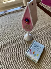 American Girl pink bird house from Garden Bench and OG mini book 18" doll NEW