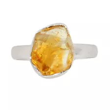 Natural Citrine Rough - Brazil 925 Sterling Silver Ring Jewelry s.9 CR23863