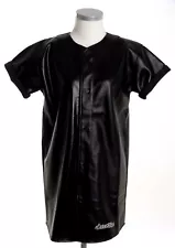 SCARCEWEAR LADIES BLACK LEATHER BASEBALL JERSEY DRESS LONG SHIRT SIZE 8 10 12 14