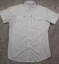 Poncho Shirt Mens Large White Blue Striped Short Sleeve Pearl Snap Western