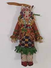 Early Vintage 1940s-50s Original 4 3/4" ZUNI Beaded Doll w/ Leather Fringe