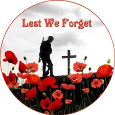 Poppy Badge Remembrance Day Red Poppy We Will Remember LEST WE FORGET Badge