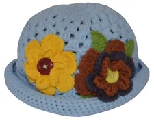 Crochet Hat with Flowers (Blue) - 1-2 Years