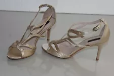 $1095 NEW ESCADA Sandals Crystal Jeweled NUDE Beige SATIN Shoes 38 39 40