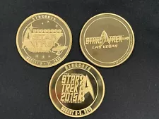 3- Star Trek Dates 2013, & 15-16 Las Vegas Convention Gold (Color) Coins W/ Case