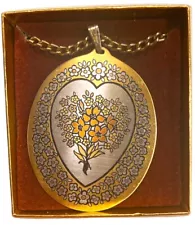 Reed And Barton Damascene Pendant Necklace 24k Gold Silver Copper Bronze Signed