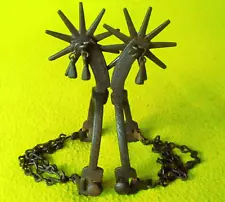 Old Antique Engraved Iron California Drop Shank SPURS~Jingle Bob~HUGE Rowel~NR