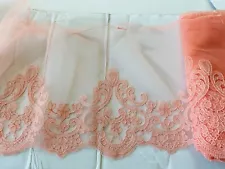 Coral Pink Floral Embroidered Tulle Lace Trim for Sewing/Crafts/Bridal/8" Wide