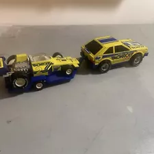 Buddy L Big Bud Monroe #7 Car & #2 Race Car And Hauler Lot Blue Yellow Metal