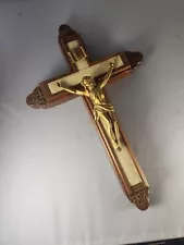 Vtg Catholic Last Rights Sick Call Wooden Crucifix Cross Holy Water Candles