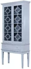 China Cabinet Display Bella Painted Interior, Antiqued White, Glass Doors, Brass