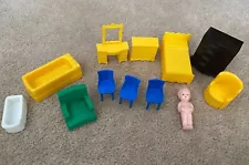 Vintage PLASCO/SUPERIOR Plastic Dollhouse Furniture for various rooms.  Used