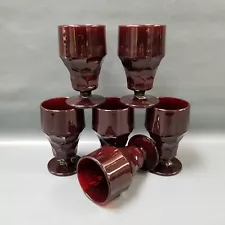 Set of 6 Vintage Anchor Hocking Honeycomb Ruby Reb Glass Footed Goblets^