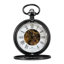 Brelsen Onyx Black Double Hunter Mechanical Pocket Watch