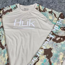 HUK Shirt Men 3XL Beige Camo Fishing Performance Fabrics Kryptek Obskura Outdoor