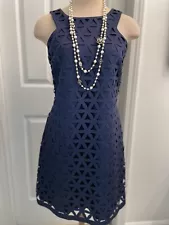 Preowned Lilly’s Pulitzer Lace Trim Shift Navy Blue Dress Sz L