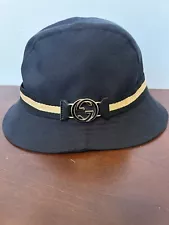 Gucci Black Bucket Hat With GG Logo Size Medium