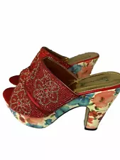 Sale! Stunning Red Sparkly Women’s shoes Size 41 / US Size 8 With Floral Heel