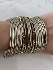 Lot of 22 Gold tone metal BANGLE Bracelets 6 Ribbed 2 ornate 14 Solid