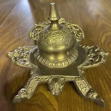 Antique Ornate Cast Brass Inkwell Baroque Victorian Design