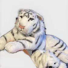 Large White Bengal Tiger With Her Cub. Realistic Features- Beautiful Blue Eyes.