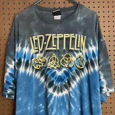 Vintage Led Zeppelin T-shirt Size 2XL Liquid Blue Tie Dye AOP Band Tee Music