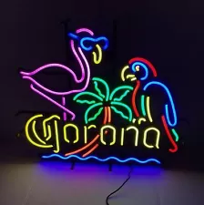 Corona Beer Flamingo Parrot Palm Tree 24"x20" Neon Light Sign Lamp Bar Open Pub