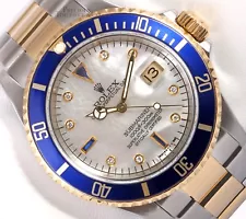 Rolex Submariner Date 16613 S/Steel 18k Gold Blue Insert-White MOP Diamond Dial