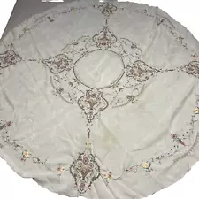 Silk Embroidered Floral Round Table Cloth- FLAWED Use for Fabric Crafts?