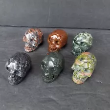 2" Stone Carved Crystal Skull Lot of 6 Realistic Crystal Healing Multi Color