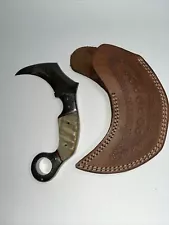 Handmade Damascus Steel Karambit with Leather sheath