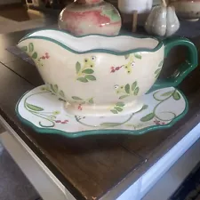 Paula Deen Home For The Holidays Hand Painted Gravy Boat & Plate Discontinued