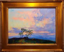 American Southwest Sunset Original Oil Painting Landscape in Gold Leaf Frame