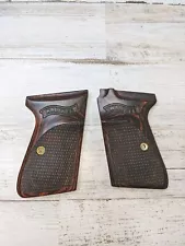 Walther PPK/S Walnut Wood Grips For ARKANSAS Version. Checkered w Walther Banner