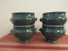 Emile Henry France Dark Green Lion French Onion Soup Bowls set of 4