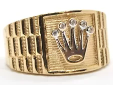 14k Yellow & White Gold MENS Ring Crown Diamond King Textured Band Ring SALE