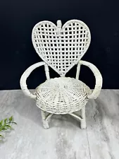 Vintage White Heart Wicker Doll Chair 11” Plant Stand Heart Shape