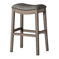 Maven Lane Adrien Saddle Barstool in Natural Wood Finish w/ Vegan Leather