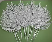 White Plastic Ferns Lot of 16 Vintage Silver Glitter Christmas Holiday C1