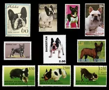 FRENCH BULLDOG FRENCHI DOG POSTAGE STAMP INTERNATIONAL COLLECTION X 10