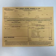 1956 Blank Order Sheet for Harley Davidson Hummer & 165