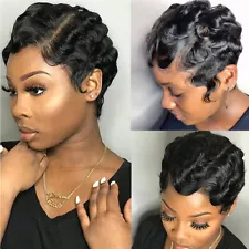 Short Pixie Cut Wigs Human Hair For Black Women Mommy Wig Finger Ocean Wave Wig