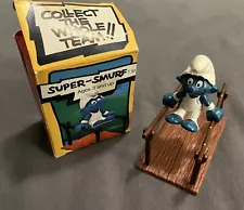 1980 Super Smurf Schleich Peyo Parallel Bars Gymnast Smurf With Box No 6716