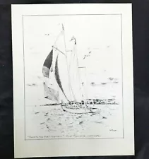 Sailboat Running For Port Townsend WA Wally Exum Pencil Sketch Art Print