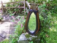 NICE HORSE COLLAR MIRROR ~ WOOD HAMES WITH BRASS TIPS ~ OLD RUSTIC WESTERN DECOR